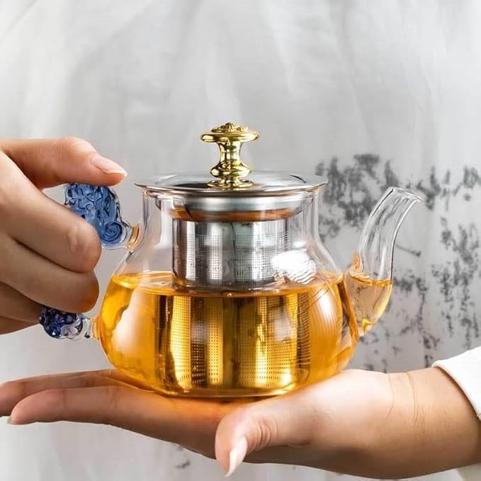 Gongfu Glass Teapot with Infuser – Hand-Blown Blue Dragon Handle