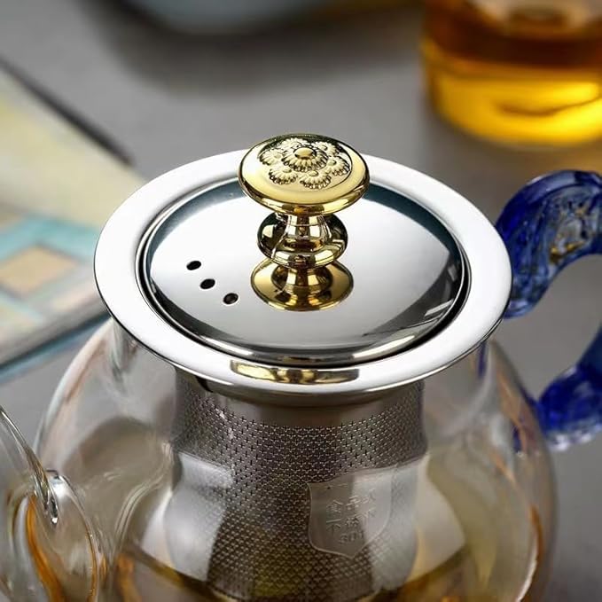 Gongfu Glass Teapot with Infuser – Hand-Blown Blue Dragon Handle