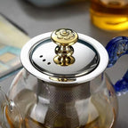 Gongfu Glass Teapot with Infuser – Hand-Blown Blue Dragon Handle