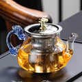 Gongfu Glass Teapot with Infuser – Hand-Blown Blue Dragon Handle