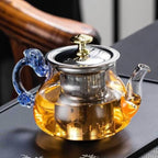 Gongfu Glass Teapot with Infuser – Hand-Blown Blue Dragon Handle