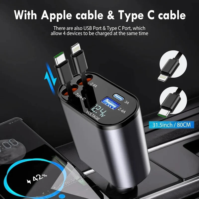 LumiDrive 4X Retractable Car Charger