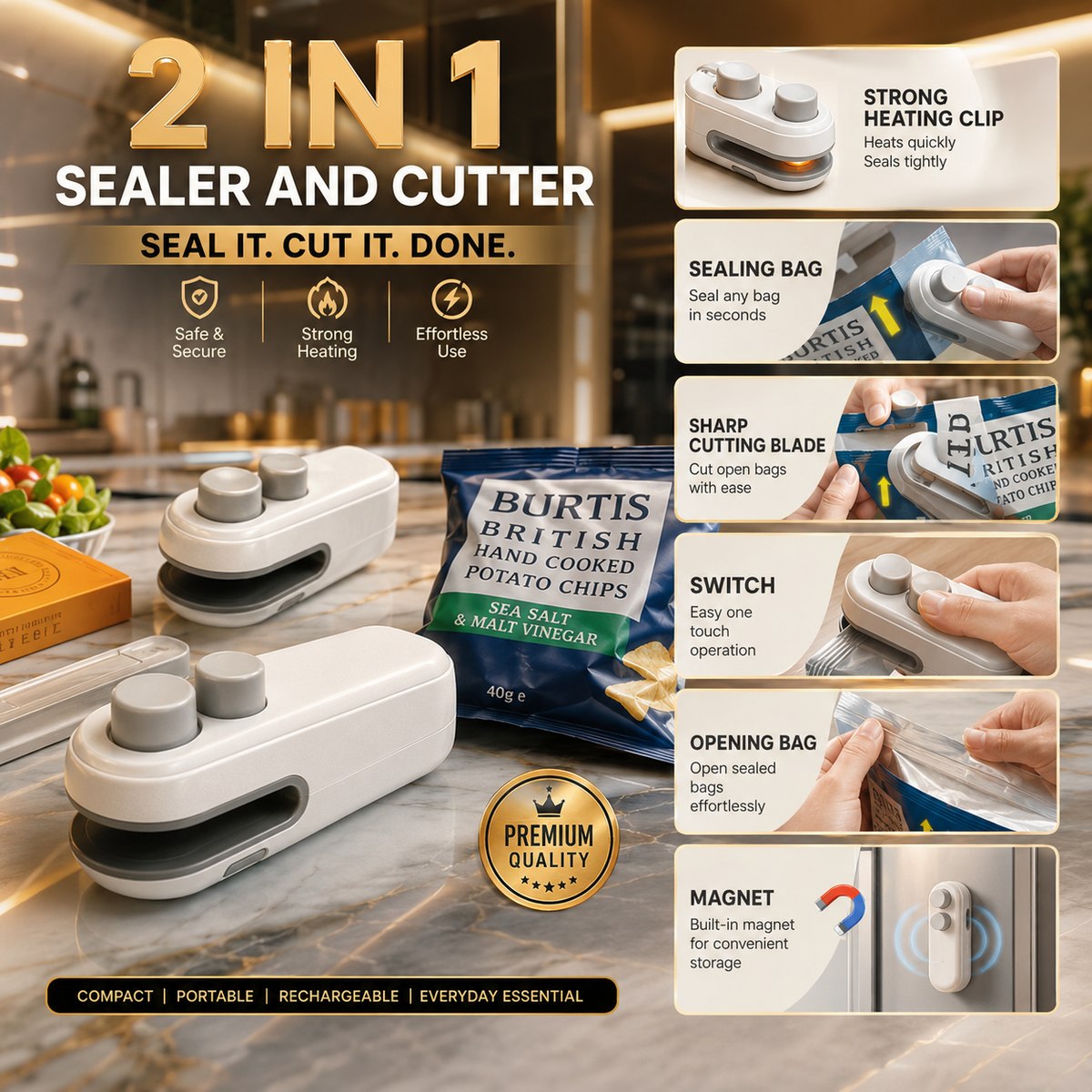 AeroSeal Pro™ | 2-in-1 Heat Sealer & Bag Cutter